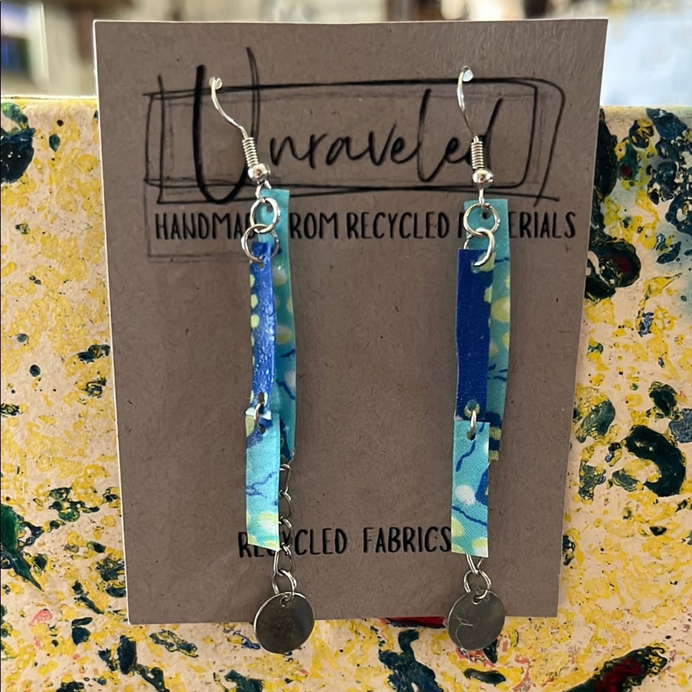 Blue and Green Botanical Fabric Earrings